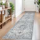 2x8 Grey Blue White Washable Runner Rug for Hallways, Soft Neutral Vintage Printed Runners with Non-Slip, Non-Shedding Boho Rugs for Bedroom Kitchen Porch Laundry Indoor