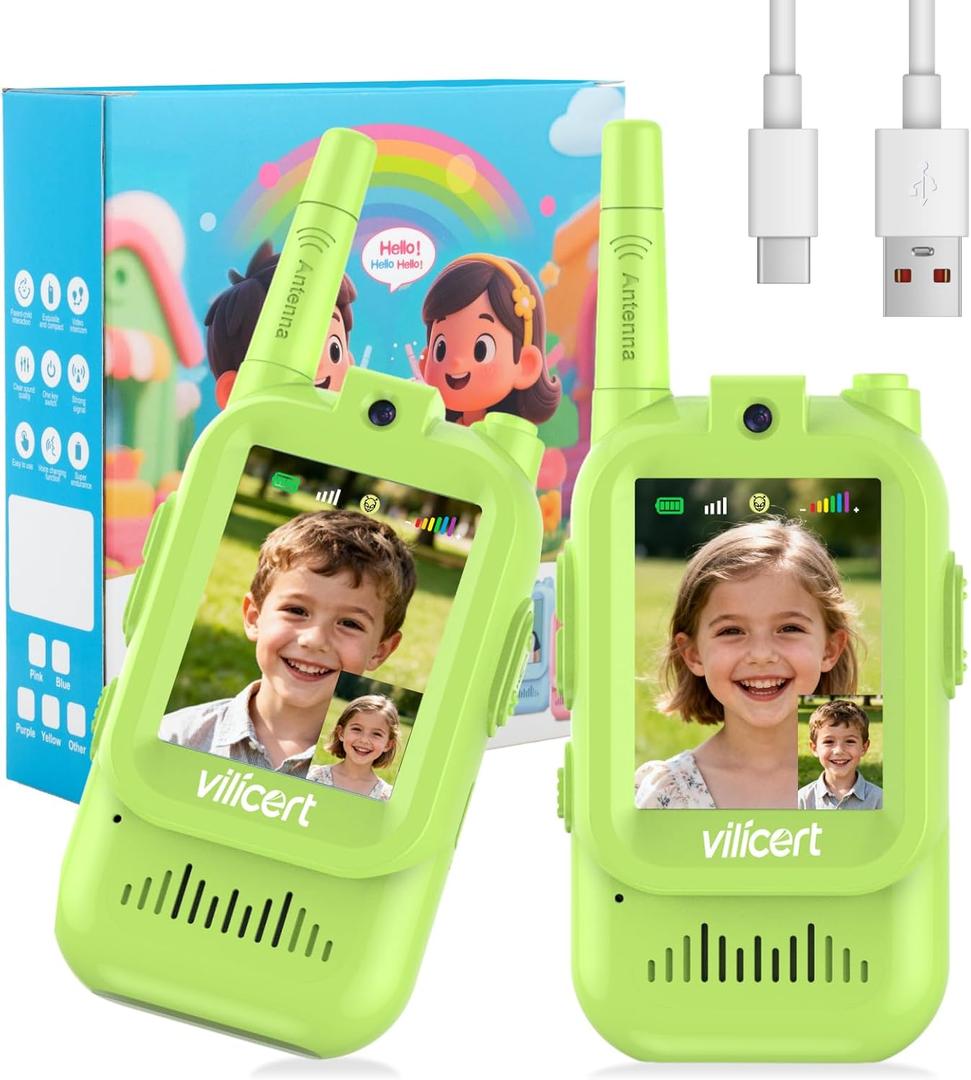 Kids Video Walkie Talkies for Boys Ages 3-12, Christmas Gifts for Kids & Stocking Stuffers for Boys, Long Range Walkie Talkie Toy Set, Birthday Gifts Toys for Boys and Grandkids (Cyan+Cyan)