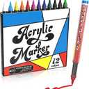 Acrylic Paint Markers, 12 Color Fine Tip Permanent Acrylic Paint Pens For Rock Painting, Canvas, Wood, Glass, Ceramic, Fabric, Plastic, Egg, Scrapbook, Art Painting Supplies Kit
