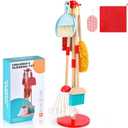 WHOHOLL Wooden Kids Cleaning Toy Set Toddler Broom and Dustpan Set for Housekeeping 9 Pcs Broom and Mop Set for Toddlers 3-5, Baby Cleaning Toys with Sponge, Birthday Gifts for Boys and Girls