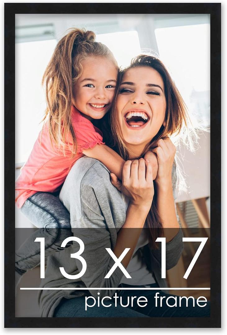 Poster Palooza 13x17 Frame Black Solid Wood Picture Frame | 0.75 Inch Moulding Width | Includes UV Acrylic Plexiglass, Foam Board Backing & Hanging Hardware