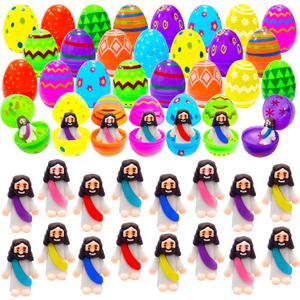 24 Pcs Prefilled Easter Eggs with Mini Jesus Figurines Resin Toys Great for Kids Toddlers Easter Egg Hunt Fillers Easter Basket Stuffers Party Favor Gifts