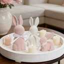 WDS WONDROUS Easter Decorations Set of 5, 3 Flocked Bunny Figurines & 2 Egg Statues, Resin Sculptures Tabletop Decor for Spring Farmhouse Mantel, Pink & White Easter Bunny Gifts, Cute Home Decor