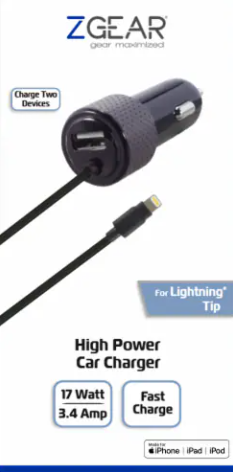 Fast Charger Car Charger With USB Port For Lightning Tip