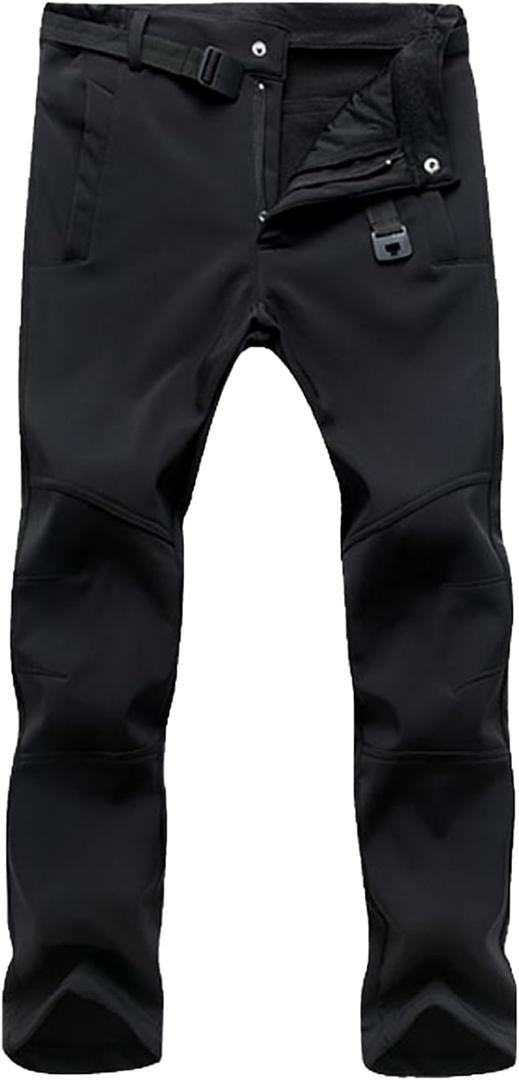 HYCOPROT Men's Snow Ski Pants Waterproof Softshell Outdoor Fleece Lined Snowboard Hiking Pants with Belt (36 Regular, Black)