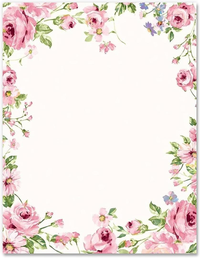 AnyDesign 60 Sheets Floral Stationery Letterhead Paper Pink Flower Blossom Letter Paper Spring Writing Paper Notes Greeting Paper for Wedding Birthday Invitation Office Printing, 8.5 x 11 Inch
