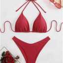GORGLITTER Women's High Waisted Thong Bikini Set Halter Triangle Tie Back Swimsuit Bathing Suit (Red, S)