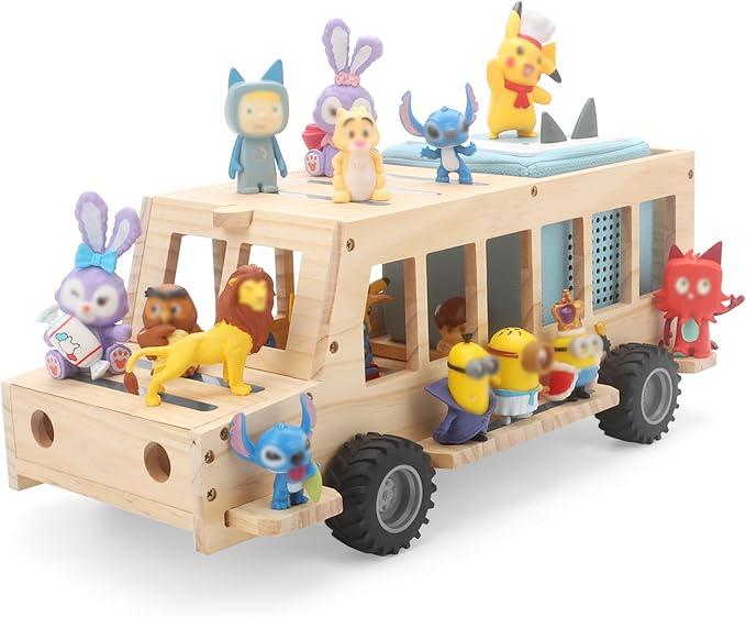 School Bus for Tonies Box 1/2 Organizer Shelf Storage, Wooden Bus Magnetic Storage Holder for Toniebox Player Tonies Figures Characters for Children, Display Collection 20~30 Tonie Box Characters