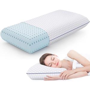Memory Foam Pillows for Side, Back and Stomach Sleepers, Bed Pillow with Washable Cover and Breathable Mesh, Bed Pillow for Sleeping Queen Size (Grey)