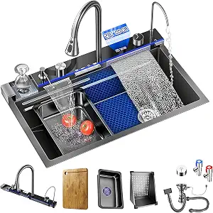 OROMVO Smart Waterfall Kitchen Sink, 31.5"x17.7" Drop In Stainless Steel