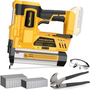 ReliaRoads 2" Cordless Brad Nailer, Patented 18GA 2-in-1 Staple Nail Gun Battery Powered Compatible with DeWalt 20V MAX Battery, Electric Nail Gun with Nails Puller, 1600 Nails (Battery Not Included)