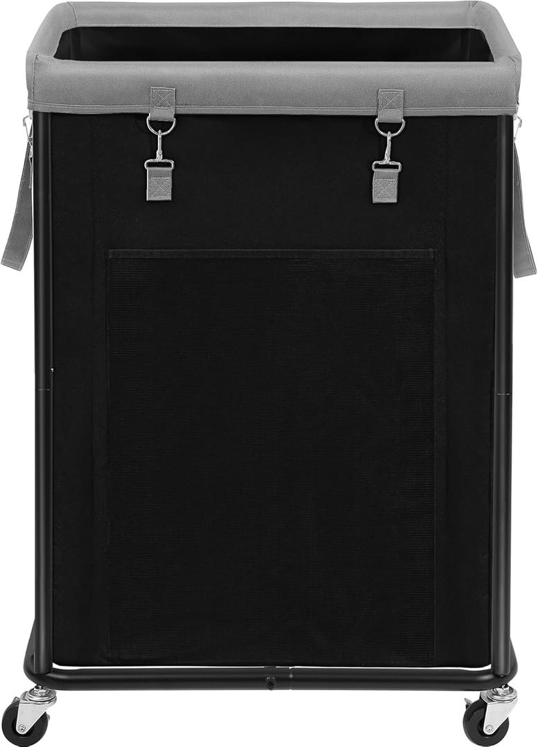 STORAGE MANIAC Large Laundry Basket with Wheels 160L Rolling Laundry Hamper Laundry Cart with Metal Frame and Removable Bag, Clothes Hamper for Bedroom, Bathroom, Dorm Room, Laundry Room, Black