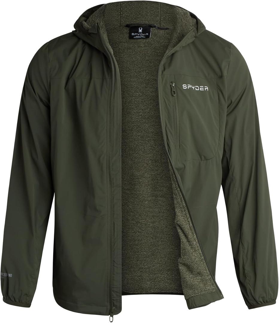 Spyder Mens Rain Jacket - Wind & Water Resistant Hooded Lightweight Rain Coats for Travel and Golf, Medium, Olive 