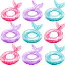 9 Pcs Mermaid Pool Float Inflatable Swimming Ring for Summer Outdoor Beach Pool Swimming Party Supplies, 3 Colors