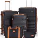 CONCEPTEN Luggage Sets 5 Piece, Suitcases with Wheels, Hardshell Suitcase Set, ABS Carry on Luggage Set with TSA Lock, Travel Luggage (Black)