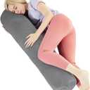 1 MIDDLE ONE Body Pillow for Adults, Bolster Pillow with Removable Velvet Cover, Long Round Pillow for Bed, 60 x 7.87 Inches, Grey