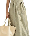 SAFRISIOR Women Button Front Pleated Shirt Maxi Dress Summer Green Striped Short Sleeve Collar Casual Long Dresses, Size XXL