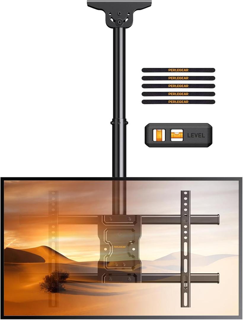 Perlegear Ceiling TV Mount, Hanging TV Mount for 37-75 inch Flat or Curved TVs up to 99 lbs, Full Motion TV Bracket with Swivel, Tilt, Max VESA 600x400mm, PGLCM1