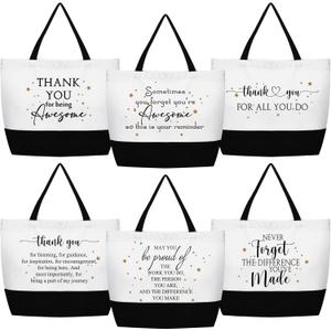 Cunno 6 Pcs Christmas Thank You Canvas Bag for Women Employee Appreciation Gift Reusable Grocery Bags for Coworker Nurse