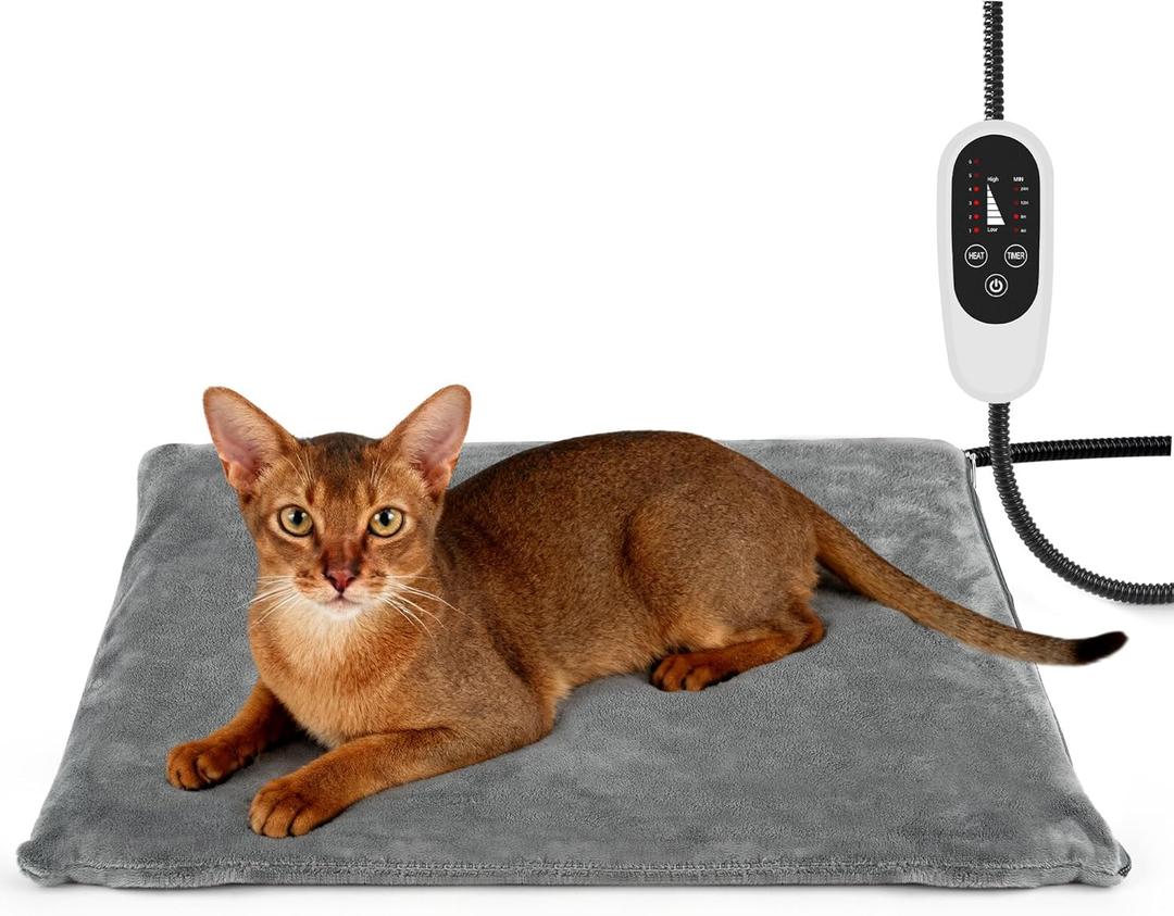 NICREW Cat Heating Pad, Temperature Adjustable Heated Cat Bed with Auto Shut Off Timer, Indoor Pet Heated Bed Mat for Small Dogs, 17.7 x 15.7 Inches (Gray)