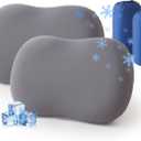 2 Pack Memory Foam Travel Pillow Camping Pillow Medium Firm Bed Pillows for Sleeping Cooling Small Pillow for Camp,Plane,Backpacking,Trip,Cool & Breathable Cover (Pack of 2, Grey)