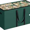 SONGMICS Christmas Ornament Storage Box, 3 Inches 128 Slots, Stackable Christmas Storage Container with Lid, Dual Zippers, Adjustable Dividers, Non-Woven Fabric, Forest Green URFB039C01