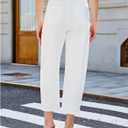 GRAPENT Barrel Jeans for Women Trendy Cropped High Waisted Patch Pocket Baggy Stretch Denim Pants Casual Wide Leg Jeans (White, M)