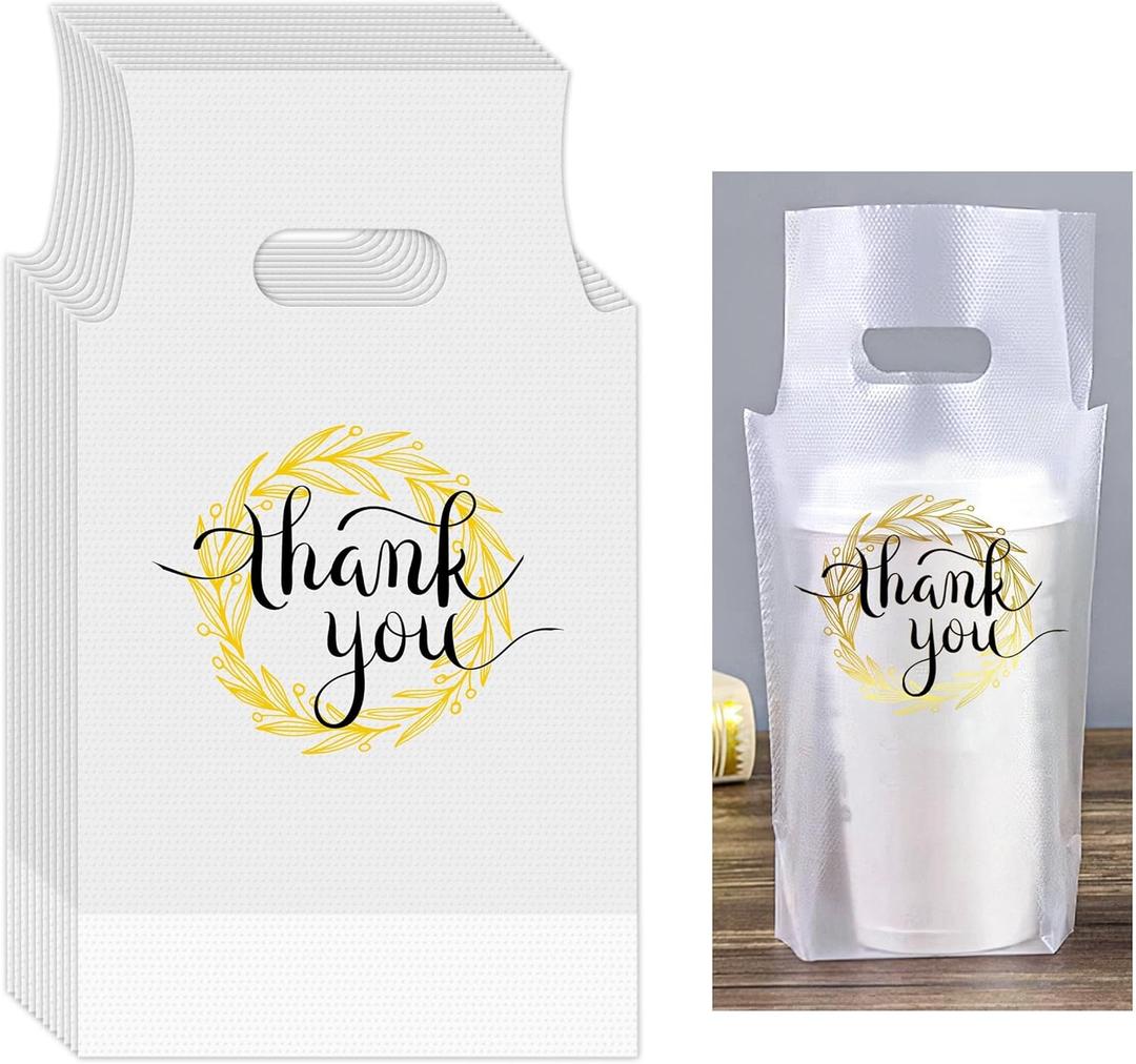 200 Pcs Handle Drinking Poly Bags Single Cup Clear Plastic Packaging Carriers Take Out Delivery for Beverage Coffee Juice Milk Tea Stores 11 X 6.3 Inch