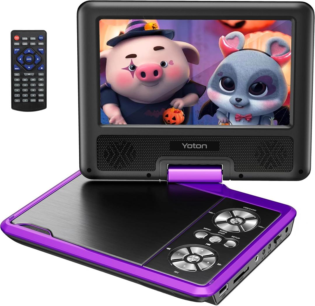 YOTON 9.5" Portable DVD Player for Kids and Car, 7.5" Swivel HD Screen with 6 Hours Built-in Battery, Car DVD Player with Dual Speakers, Remote Control, Support Sync TV, Region Free USB/SD/AV - Purple