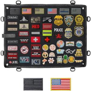 Harsgs Tactical Patch Display Holder Panel, Foldable Military Patches Display Board Organizer for Collection Army Combat Morale Emblems, Black with D rings