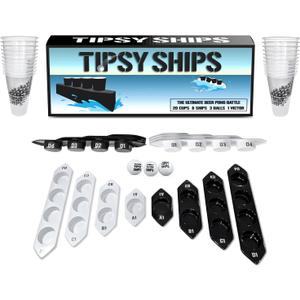Tipsy Ships Battle Pong Party Game - 22 Plastic Cups, 8 Ship Trays, 3 Ping Pong Balls Included. Battle on Any Table! (Tipsy Ships Battle Set (with Cups))