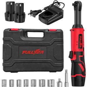 FULLYEA Electric Ratchet Wrench Set,12V Cordless Ratchet Wrench 3/8", 400 RPM Power Ratchet Tool Kit with LED Light, 7 Sockets, 1/4" adapter, 2 Packs 2000mAh Lithium-Ion Battery and Fast Charger