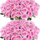 Hananona 50 Artificial Roses in Bulk, Fake Silk Pink Roses Realistic Roses for Wedding Centerpieces Flower Arrangement Home Decor (50, Pink)