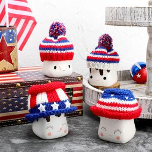 Tegeme 4 pcs Marshmallow Mug Hat 4th of July Crochet Mug Topper Mini Decorative Hat Cover for Patriotic Independence Day Coffee Cocoa Tiered Tray Decoration