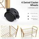 3 Tier Rolling Utility Cart, Storage Trolley Service Cart with Wheels Easy Assembly for Kitchen, Living Room, Office, Salon, Gold