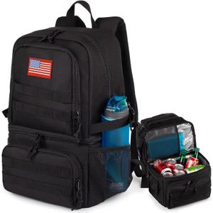 Tactical Double Deck Cooler Backpack for Men,Large Lunch Backpack with 2 Compartment,Soft Cooler Bag (Black)