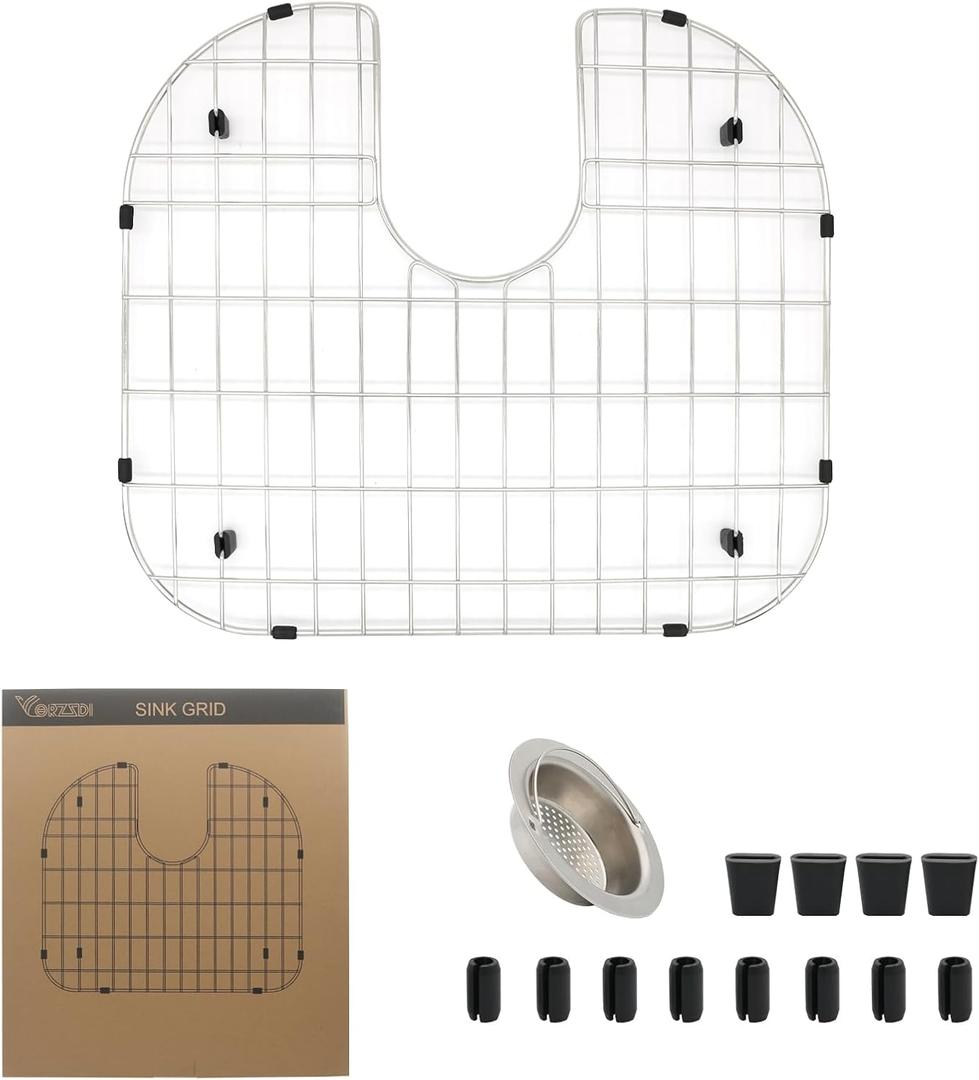 YORZSDI Kitchen Sink Grid 18-7/8" x 16-3/4" - Heavy Duty Kitchen Sink Protector with Built-in Strainer & Rear Drain, Non-Slip Rubber Feet & Scratch Resistant Bottom Guard