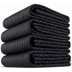 US Cargo Control Moving Blankets Heavy Duty 72"x80" 4-Pack (95 lbs/doz), Padded Furniture Blankets for Moving, Shipping, and Storage, Professional Quilted Furniture Pads, Tough Black Polyester, 4 Blankets 80"x72"