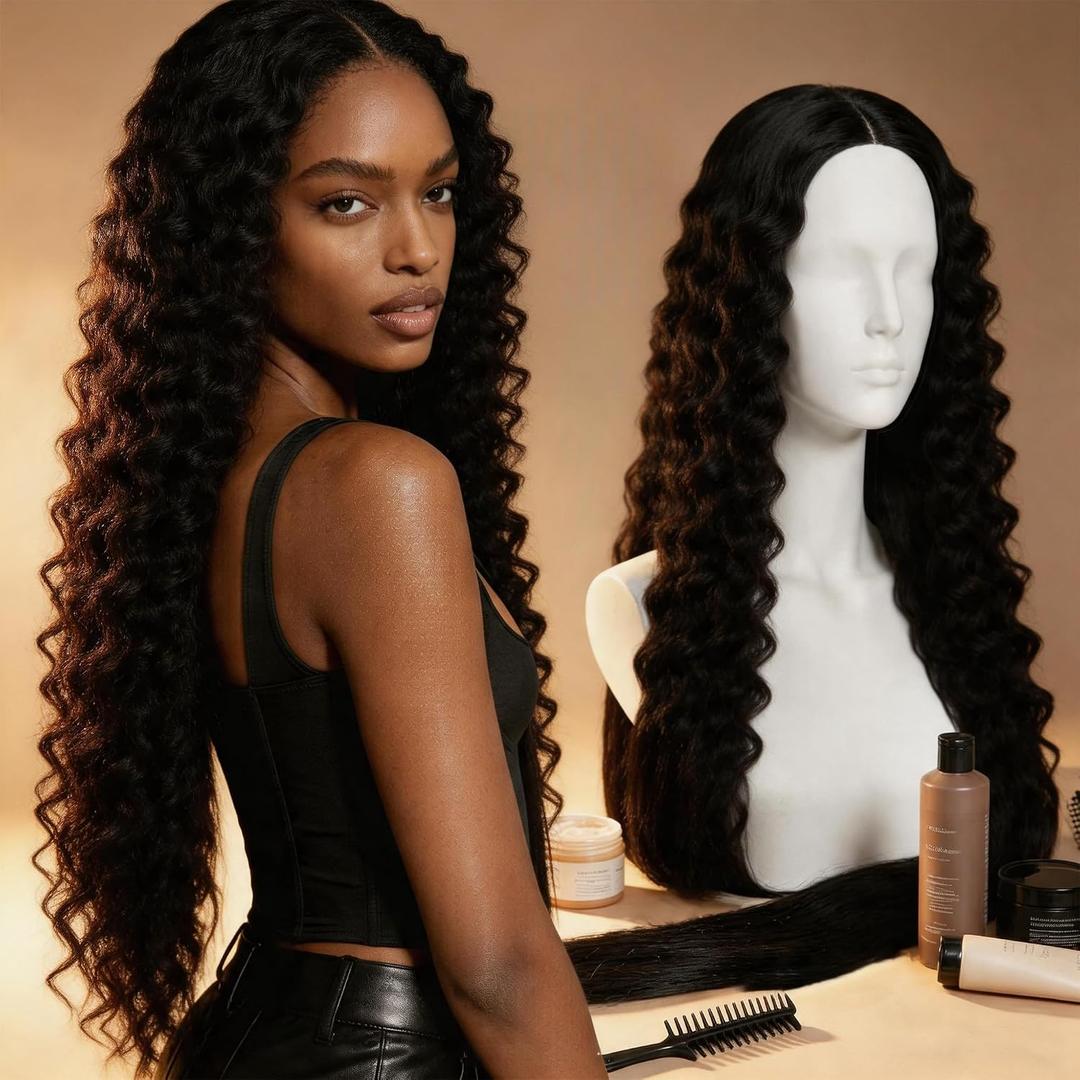 Black Water Wave Wig 28 Inch Human Hair 13x4 HD Lace Front Wigs for Women HD Transparent Lace Pre Plucked Wet and Wavy Natural Hairline Natural Black Curls for Daily Work and Holiday Parties