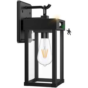 Auzev Outdoor Solar Wall Lights Fixtures Exterior Solar Wall Lantern Lights With Clear Panel, Wall Mount Motion Sensor 3Lighting Modes Modern Sconce Waterproof Outside Lamp for House Garage (Black-1P)