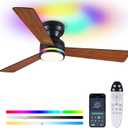 Asyko Ceiling Fans with Lights, 46 Inch Low Profile Ceiling Fan with Light and Remote Control,Reversible, RGB,Dimmable, Quiet, Brown Ceiling Fan for Bedroom Indoor/Outdoor Use