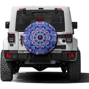 Bohemian Style Mandala Print Spare Tire Cover with Backup Camera Hole Wheel Tire Cover Fit Trailer, RV, SUV and Many Vehicle 18inch, 18'' with Backup Camera Hole