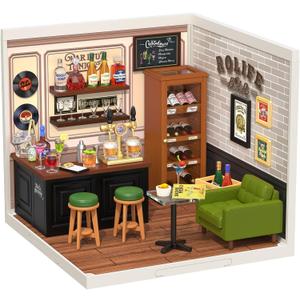 Rolife DIY Miniature Plastic House Building Set Toys Playset with LED Suitable for Mini Figures Construction Toys Diorama Kit Gifts for Teens Adults (Leisurely Cheers Bar)