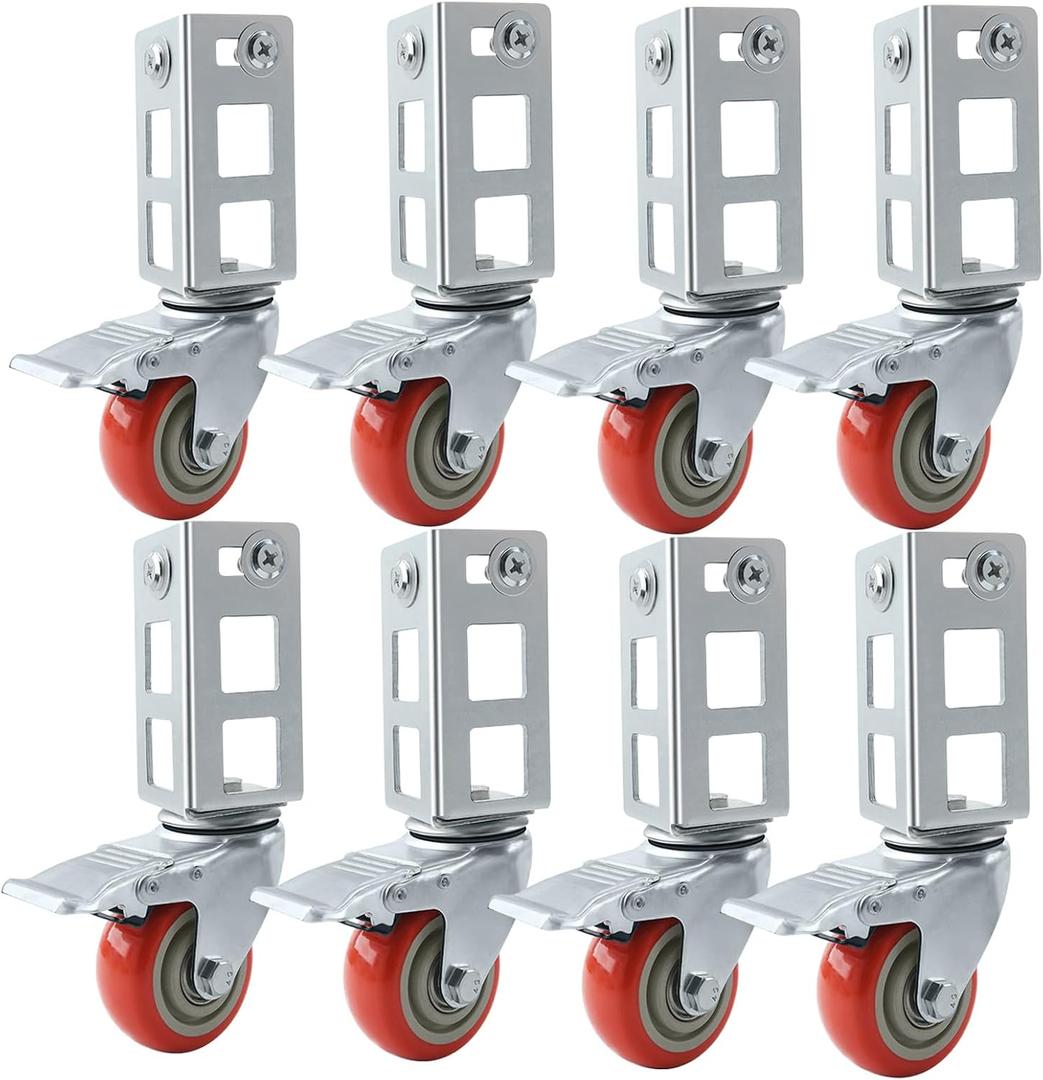 8PCS Storage Rack Caster Wheels,3" Heavy Duty Casters with Brake,Ball Bearing,Storage Shelf Accessories Fit for Boltless Self Locking Shelving Racks,500 Lb Max Total Capacity(Red)