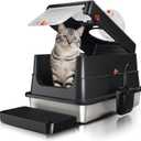 Stainless Steel Cat Litter Box with Lid, Extra Large Enclosed Metal Litter Pan with High Sides, Full Flip Cover Litter Box for Large Cat, Include Scoop & Step, Leak Proof Easy Clean Odor Control-Black