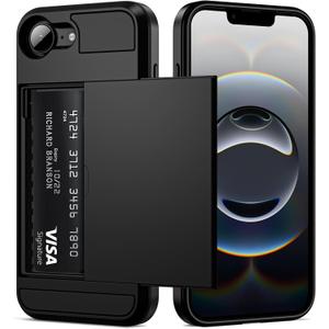 Vofolen for iPhone 17e case/iPhone 16e Case with Card Holder Dual Layer Heavy Duty Drop Protection Hidden Sliding Card Slot Slim Wallet Phone Case for iPhone 17e/16e for Women Men, 6.1 Inch Black