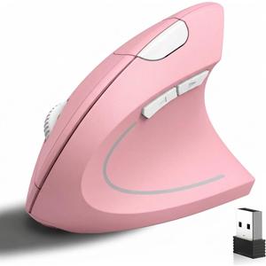 Ergonomic Vertical Wireless Mouse Stylish Rechargeable 2.4G Optical Mice Cordless Mouse with USB Receiver, 800/1200 /1600 DPI, 5 Buttons for Laptop,PC,Mac,Computer (Pink)