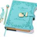 Hoci Poci Diary with Lock and Keys for Girls Gift Ideas, 360 Gold Edged Pages Journal for Women, B6 Refillable Notebook for Writing with Pen and Bookmark (Garden Turquoise)