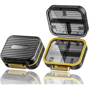 Travel Pill Case, Small Pill Box for Purse, Acedada Portable Daily Pill Container, Compact Moistureproof 7 Compartments Pill Organizer, Stylish Medicine Holder for Vitamins Fish Oils, Black