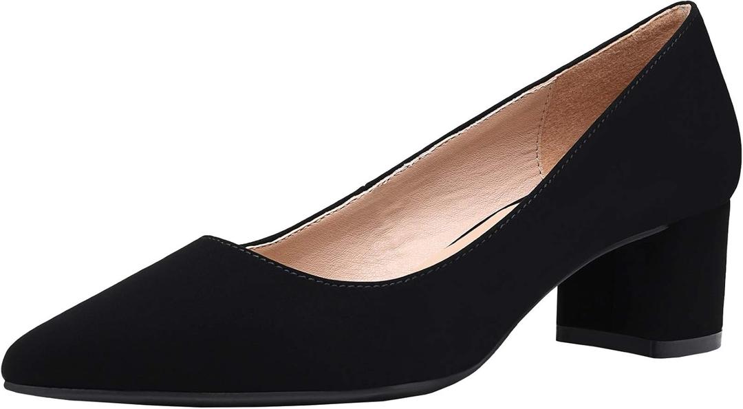 DREAM PAIRS Womens Chunky Low Block Heels Closed Toe Dress Pumps Shoes (8, Black/Nubuck/Pu)